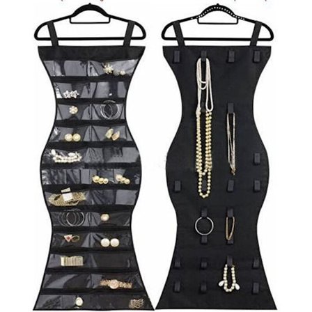 Havfrue Hængende Smykkearrangør, Dobbeltsidet Skabarrangør, Øreringe Armbånd Halskæde Strømper Strømpebukser Opbevaringsdisplaypose - Sort