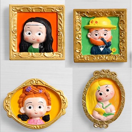 4 kreativa 3D-harts lysande kylskåpsklistermärken världsberömda