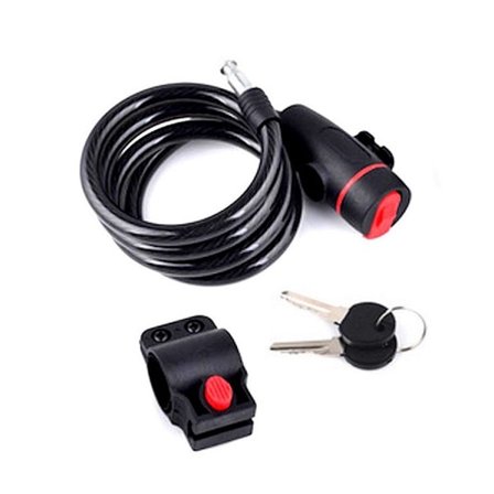 Spiralkabelcykellås, Svart, Röd, 90 cm
