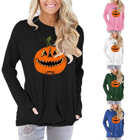 Dam T-shirt Pumpkin Casual Lös Långärmad Tunikatopp