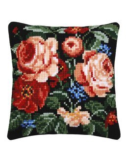 Broderikit Kudde Rosor på svart