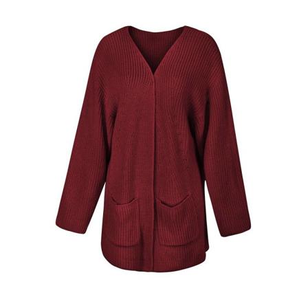 Enfärgad Pocket Sweater Cardigan För Kvinnor
