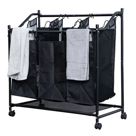 Tvättkorg på hjul med 3 fack