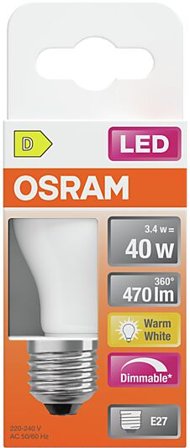 OSRAM Led Lyspære E27 Classic P40 470lm matt Dimbar Varmhvit