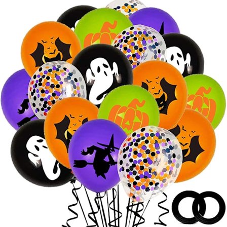 62 st Ballongdekorationer för Fest, 12 tum Svarta Orange Lila Gröna Konfettiballonger Barnkalas