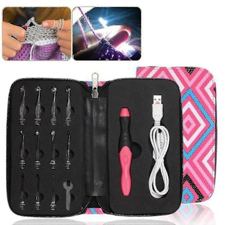 11-i-1 LED Lysende Heklenåler Sett USB Oppladbare Veveredskaper 2024THO