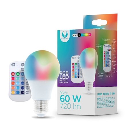 FOREVER RGB LED E27 -lamppu 9W/60W, 720lm kaukosäätimellä