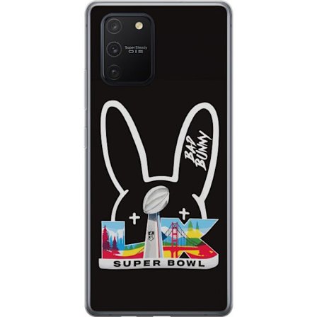 Kompatibel Mobilcover til Samsung Galaxy S10 Lite Bad Bunny portræt med åben skjorte, tatoveringer og krøllet hår i stilfuld modefotografering