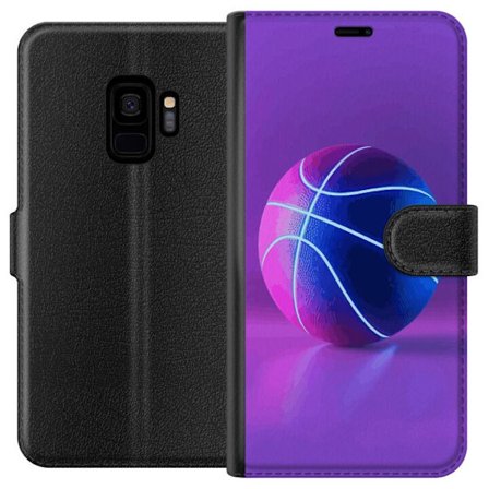 Kompatibelt Plånboksfodral till Samsung Samsung Galaxy S9 Basketboll affisch neon boll sportkorg färgglad lila blått glöd retro design atlet konst