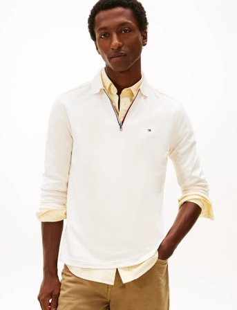 Tommy Hilfiger Ls Liquid Rwb Zip Reg Polo - Cream - S