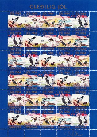 Færøerne - julmärkeark 1984 - Utakket øvre marginal - Ubrugt eller foldet