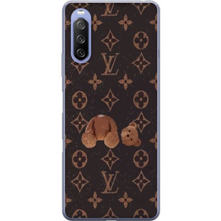 Kompatibel Mobilcover til Sony Sony Xperia 10 III Luksuriøst monogrammønster med knust bamse i mørk modeæstetik
