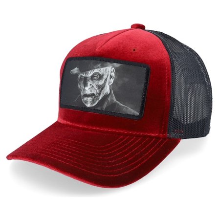 Scenes - Röd trucker Keps - Killer Freddy Velvet Red/Black A-frame Trucker @ Hatstore