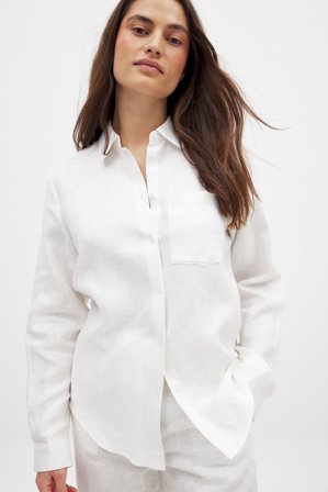 NA-KD Linen Shirt - Tøj i linen - Hvid - EU 34