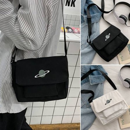 Mode Kvinnor Flickor Canvas Planet Print Axelväska