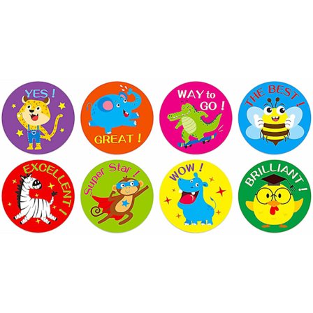 500 st/rulle Djurklistermärken Olika Djur Avtagbara Självhäftande Kylskåp Cykel Gitarr Srackbook Dekoration Dekaler (D, 3,8 cm)