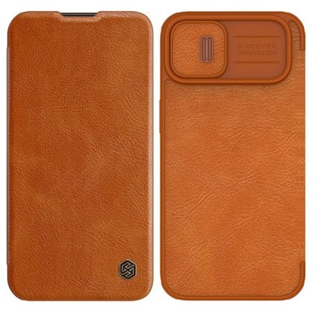 Nillkin Qin Läder Pro Case iPhone 14 Plus Kameraskydd Hölster Skydd Flip Case Brun