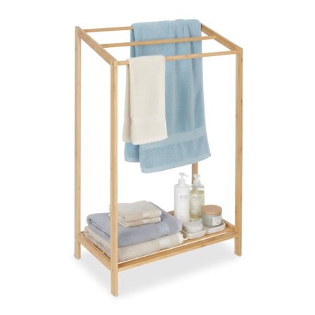 Handdukshängare i bambu med 3 stänger och hyllplan