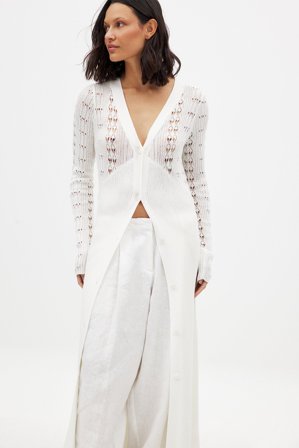NA-KD Crochet Knitted Maxi Cardigan - Cardigans - Råhvid - L