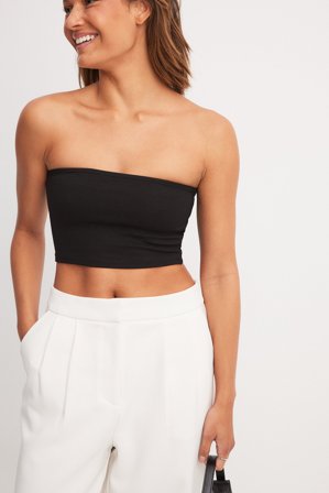 NA-KD Basic Cropped Tube Top - Sommer toppe - Sort - XXL
