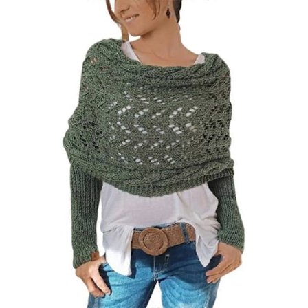 2025 Seneste model strikket damesjal med dobbelte ærmer, damesjal med ærmer, hæklet, sjal