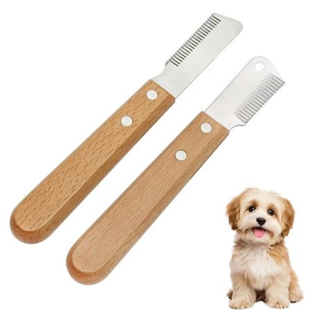 2-delt sett - Trimmer og underullskam for kjæledyrhund med trehåndtak for strihårede dachs og katter - Trygg pelspleie