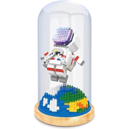 Universal Byggekloss Astronaut Modell Byggesett Gave Miniatyrklosser Mini Kloss Sett DIY Klossleker Jord (med Lys)
