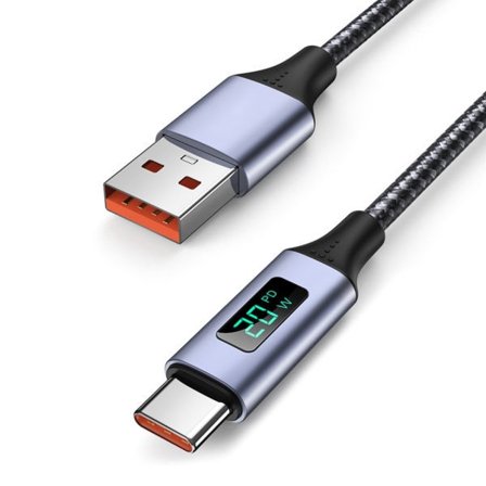 PD 20W USB - USB C -kaapeli, 3.0A pikalatauskaapeli USB C LED-näytöllä, nyloninen Type C -kaapeli kannettaville tietokoneille ja puhelimille