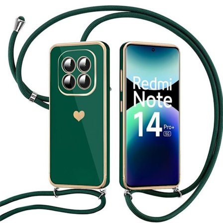 Coque för Xiaomi Redmi Note 14 Pro Plus 5G/Note 14 Pro+ 5G, Silikon Stötsäker med Snöre - Nattgrön