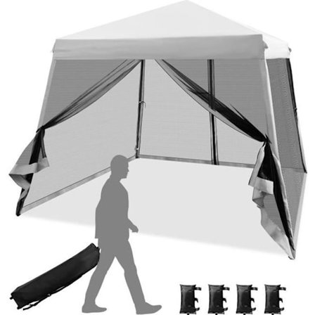 COSTWAY Instant Folding Barnum Gazebo 3x3 m - Mesh-sidevægge - Skråben - Taske med hjul - Højdejusterbar - Grå