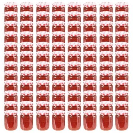 vidaXL Syltburkar i glas med vita och röda lock 96 st 230 ml