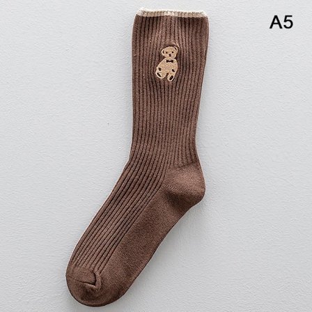 1 par Cartoon Bear Sokker Myke bomullssokker Høstkaffe