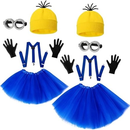 2-delat Halloween-kostymset för vuxna damer - Gul mössa, skyddsglasögon, blå tyllkjol, hängslen, handskar för cosplay, temafester