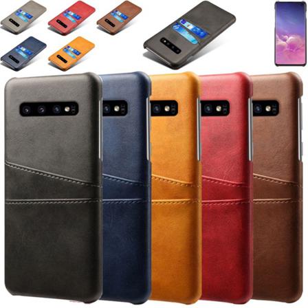 Samsung S10 Skydd Skal Fodral Skinn Kort Visa Amex Mastercard - Grå Samsung Galaxy S10