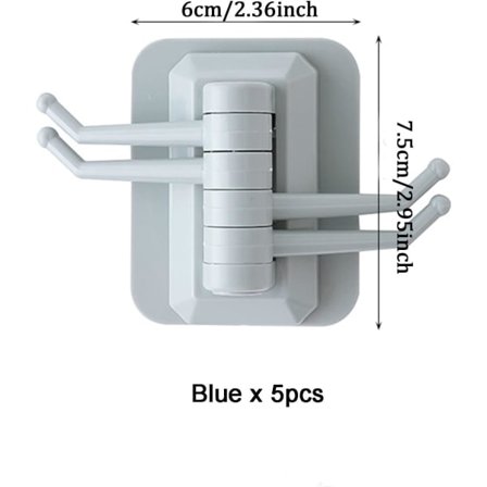 Tarttuva ripustin, kotitalous, vahva, iskunvapaa ripustin, 5 kpl, luova 180° taitettava monitoiminen pyörivä ripustin 4 koukulla, ei porausta, 