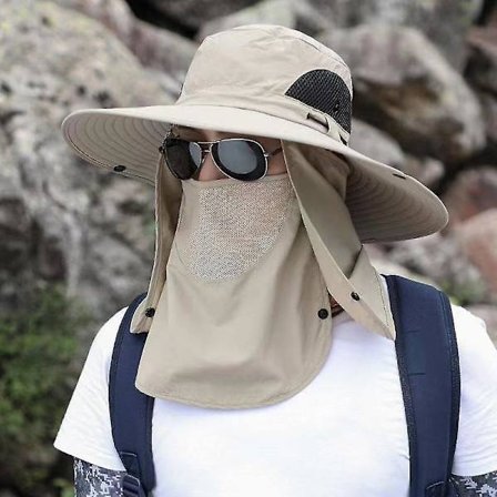 Mike Solhat Fiskerihatte, Upf 50+ Sammenfoldelig Bredskygget Udendørs Beskyttelseshat, Solhat Med Ansigts- og Nakkeflap Til Mænd Og Kvinder (Khaki)