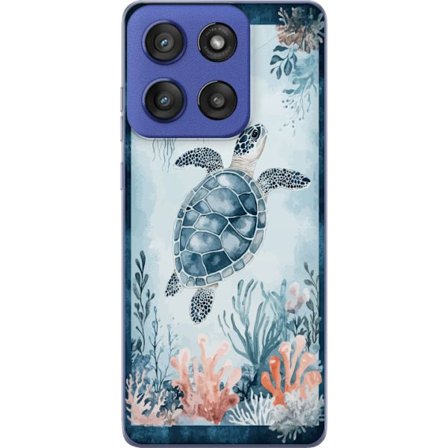 Yhteensopiva Puhelinkuori Motorola Edge 60 Stylus Akvarellimaalaus merikilpikonna korallien ja meduusojen joukossa rauhallisessa sinisessä vedenalais