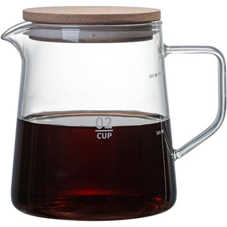 Glas kaffekanna kaffebryggare med lock, isolerad glaskanna kaffebryggare isolerad klar kanna för juice te kaffe vatten (500 ml)