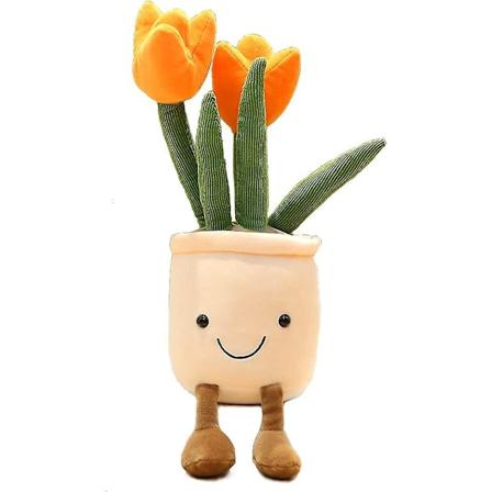Tulipan Plyslegetøj, 33 cm Orange Blomsterpot Fyldt Kastepuder Plushie Dukke, Blød Fluffy Plant Ven Klemmekudde - Gave Til Enhver Alder & Lejlighed