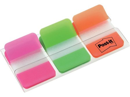 Post-it Indexflikar Strong små, 25,4 x 38 mm, olika färger, 3 x 22-pack med hylshållare - Lyreco - Kontorsmaterial - Indexflikar och märkflikar - 