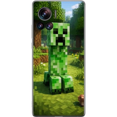 Kompatibelt Mobilskal till Motorola Motorola Edge 30 Ultra Block-baserad Creeper-figur i en grön pixell värld, ikonisk spelillustration för barnrum