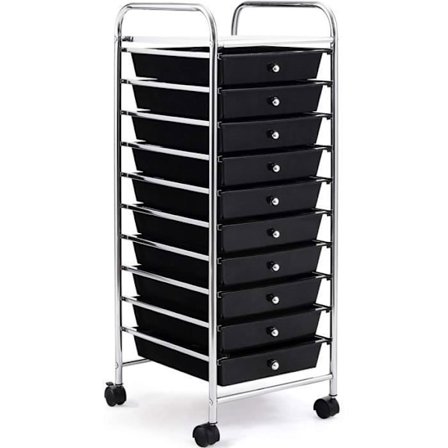 COSTWAY förvaringstorn på hjul - 10 lådor 32,5 x 37 x 86 CM, A4 och Letter Storlek Svart