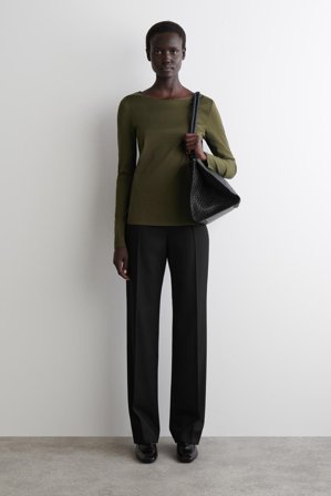 COS Women's Top In Cotone A Maniche Lunghe in Verde