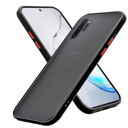 Coque för Samsung Galaxy NOTE 10 PLUS Fodral i Svart Frostad - Röda Knappar Case Etui Täcka Skydd Silikon TPU