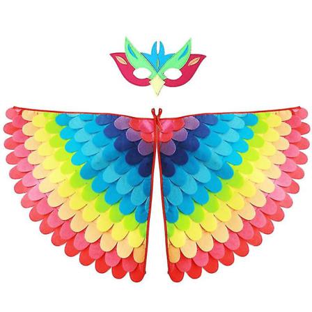 Kostym Set Halloween Peacock Papegoja Cape Med Filtmask För Barn W16