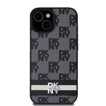 DKNY Nahka Checkered Mono Pattern & painettu raidat tapauksessa Samsung Galaxy S24+ - musta
