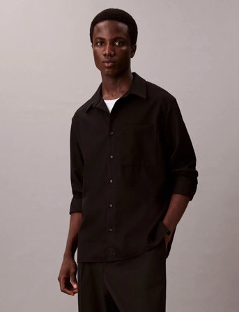 Calvin Klein Ls Solid Silk Wool Easy Shirt - Black - S