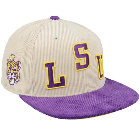 Mitchell & Ness - College Beige fitted Caps - Louisiana State Tigers Team Cord Off White/Purple Fitted @ Hatstore