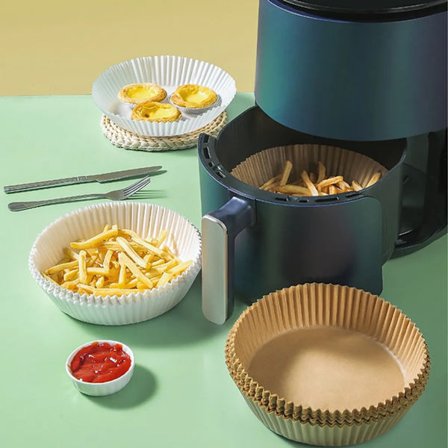 50 stycken engångs pappersinsats pappersfoder non-stick oljepapper burgerpapper bakplåtspapper för varmluftsfritös stekpanna ångkokare vit