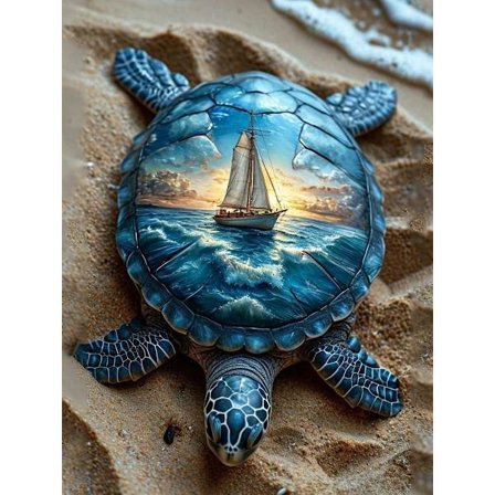 Diamond Painting Kits til voksne 5D Havskildpadde, Sunset Beach Ocean Gem Kunst for begyndere, DIY Fuld Drill Diamond Art Kits til voksne, Hjem 